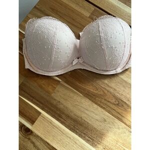 VTG Victorias Secret Very Sexy Strapless Bra 34D Pink Floral Lace Padded push-up